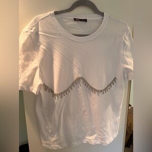 Zara White Tee with Beaded Accents